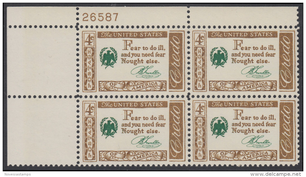 !a! USA Sc# 1140 MNH PLATEBLOCK (UL/26587/a) - American Credo: Franklin - Unused Stamps