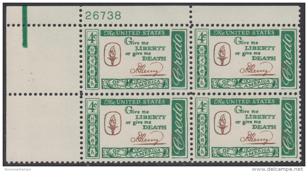!a! USA Sc# 1144 MNH PLATEBLOCK (UL/26738) - American Credo: Henry - Unused Stamps