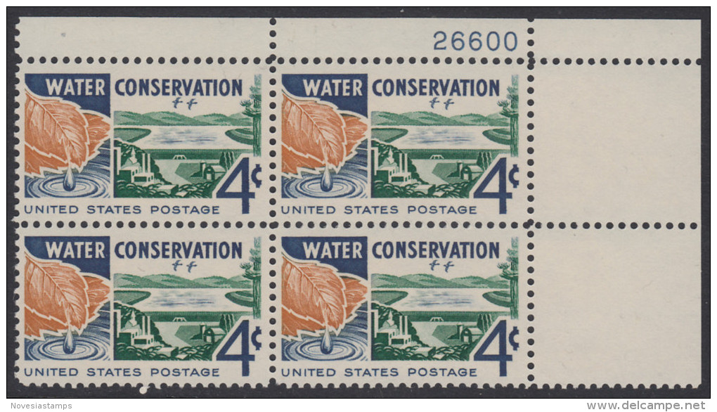 !a! USA Sc# 1150 MNH PLATEBLOCK (UR/26600) - Water Conservation - Ungebraucht