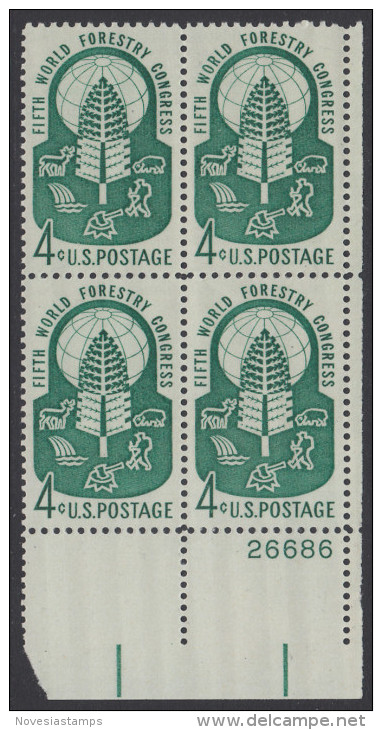 !a! USA Sc# 1156 MNH PLATEBLOCK (LR/26686) - World Forestry Congress - Unused Stamps