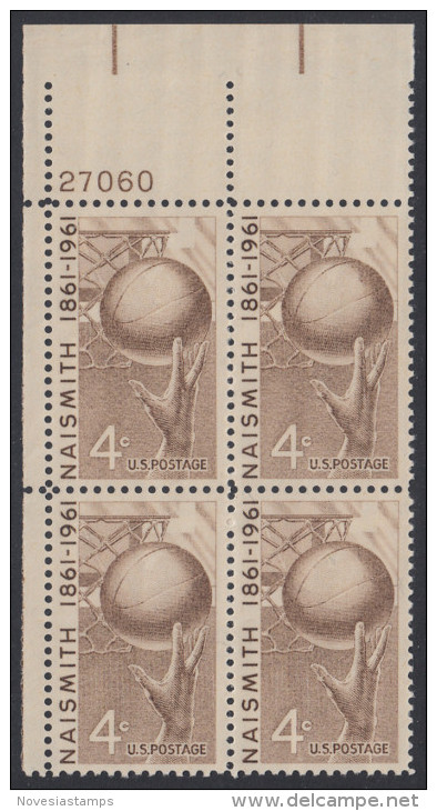 !a! USA Sc# 1189 MNH PLATEBLOCK (UL/27060/a) - James A. Naismith - Unused Stamps