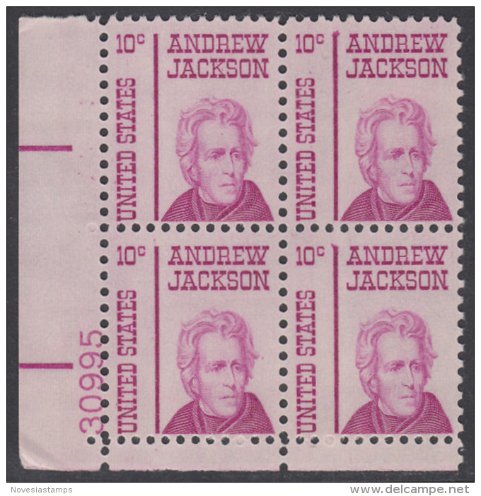 !a! USA Sc# 1286 MNH PLATEBLOCK (LL/30995) - Prominent Americans: Andrew Jackson - Nuovi