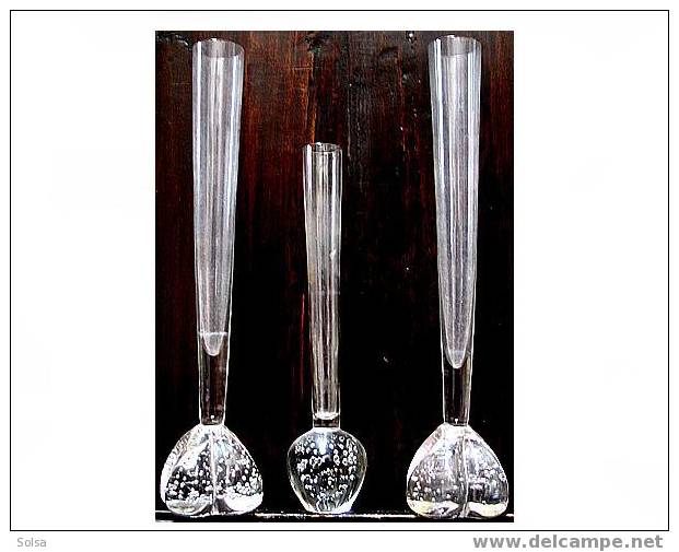 Superbe Lot De 3 Vases Soliflores En Cristal  Années 40-50 Probablement Schneider Non Signé - Verre & Cristal