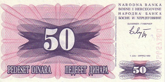 BOSNIE-HERZEGOVINE   50 Dinara   Daté Du 01-07-1992   Pick 12a   ***** BILLET  NEUF ***** - Bosnia And Herzegovina