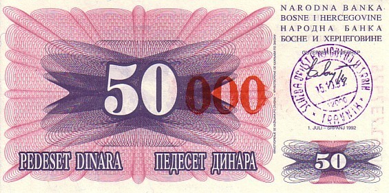 BOSNIE HERZEGOVINE   50 000 Dinara   Daté Du 15-10-1993    Pick 55b     ***** BILLET  NEUF ***** - Bosnië En Herzegovina