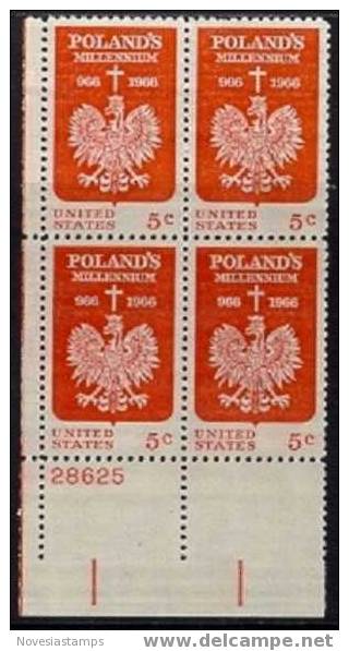 !a! USA Sc# 1313 MNH PLATEBLOCK (LL/28625) - Polish Millenium - Unused Stamps