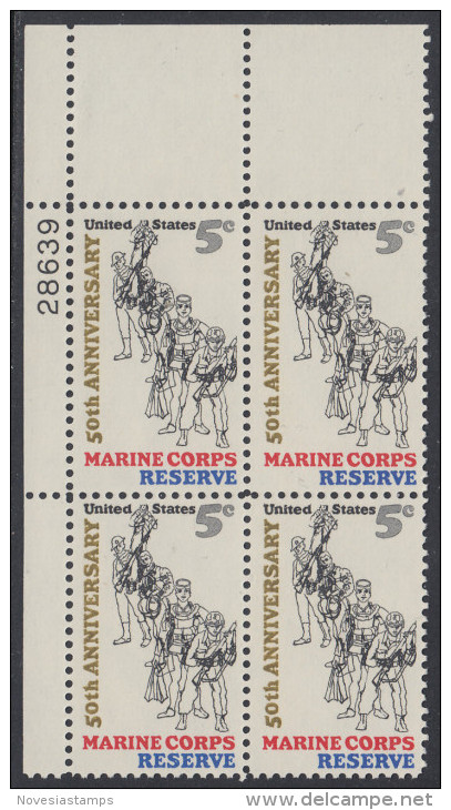 !a! USA Sc# 1315 MNH PLATEBLOCK (UL/28639) - Marine Corps Reserve - Nuovi
