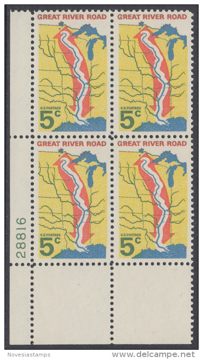 !a! USA Sc# 1319 MNH PLATEBLOCK (LL/28816) - Great River Road - Unused Stamps
