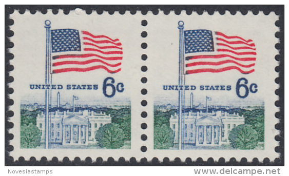 !a! USA Sc# 1338D MNH Horiz.PAIR - Flag And White House - Nuovi