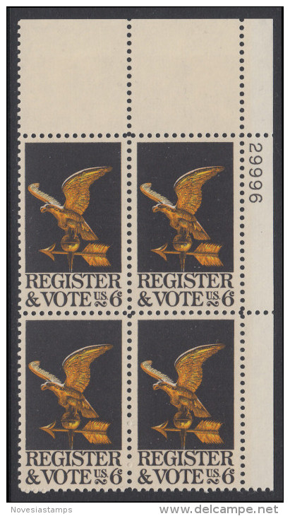 !a! USA Sc# 1344 MNH PLATEBLOCK (UR/29996) - Register And Vote - Unused Stamps