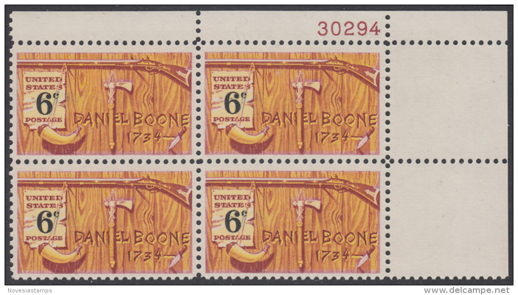 !a! USA Sc# 1357 MNH PLATEBLOCK (UR/30294/a) - American Folklore: Daniel Boone - Nuovi