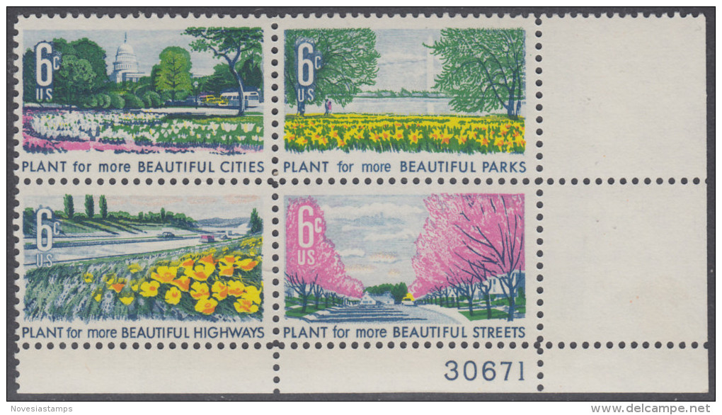 !a! USA Sc# 1365-1368 MNH PLATEBLOCK (LR/30671) - Beautification Of America - Unused Stamps