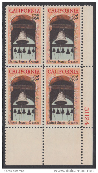 !a! USA Sc# 1373 MNH PLATEBLOCK (LR/31124) - California Settlement - Nuovi