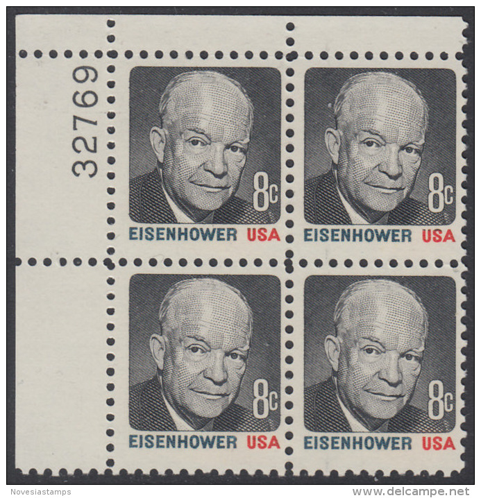 !a! USA Sc# 1394 MNH PLATEBLOCK (UL/32769) - Dwight D. Eisenhower - Ongebruikt