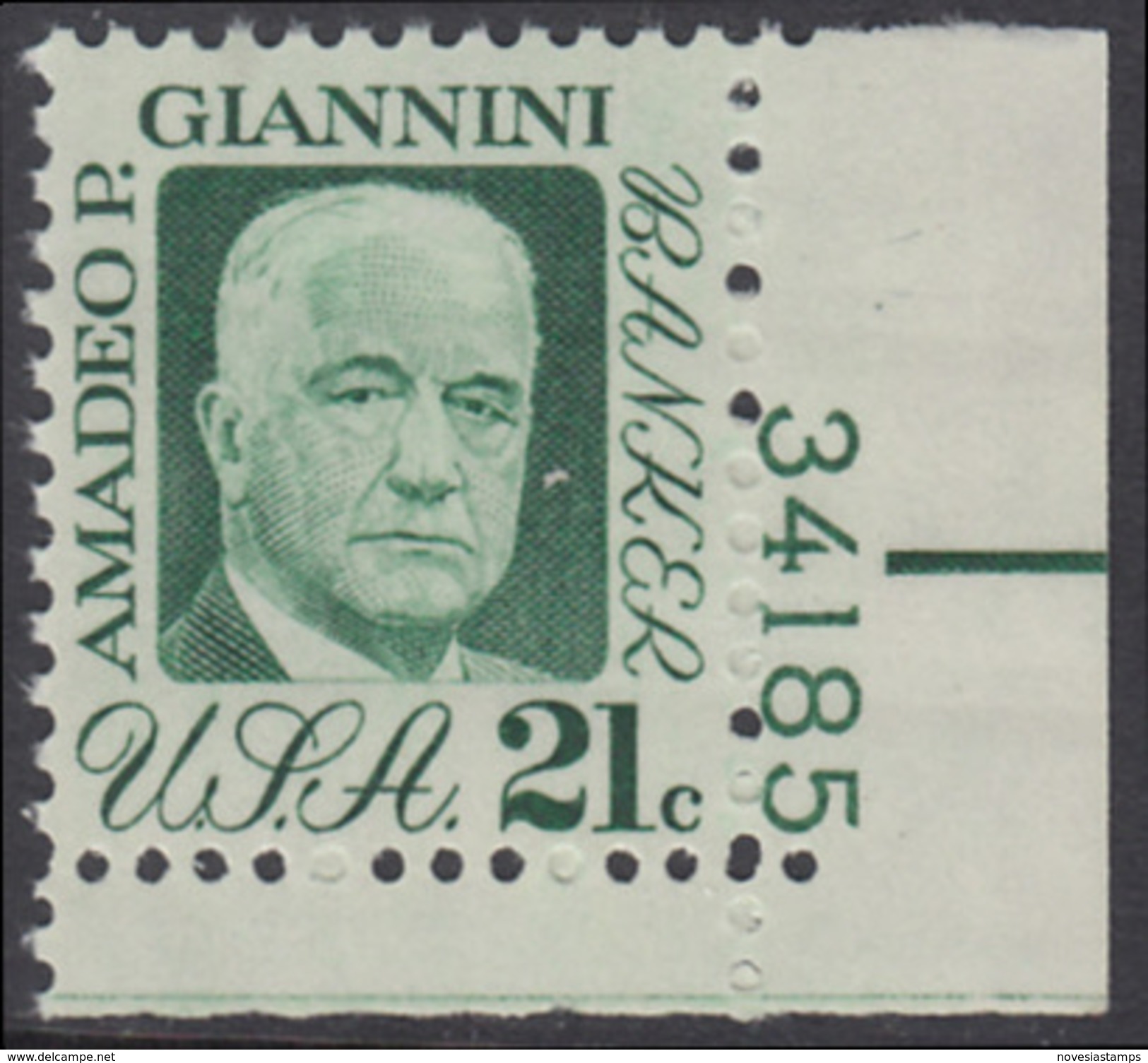 !a! USA Sc# 1400 MNH SINGLE From Lower Right Corner W/ Plate-# 34185 - Amadeo P. Giannini - Ongebruikt