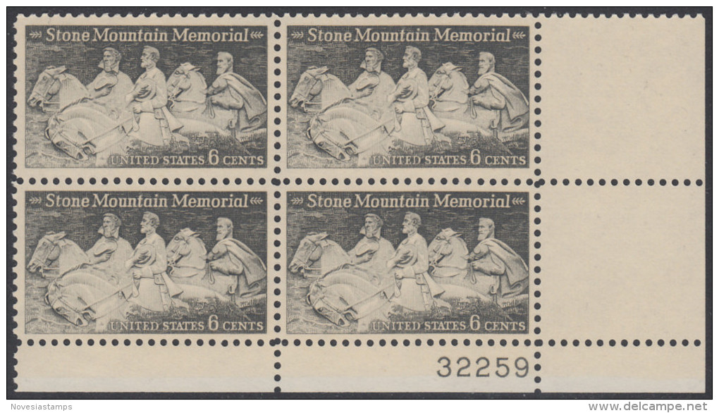 !a! USA Sc# 1408 MNH PLATEBLOCK (LR/32259) - Stone Mountain Memorial - Unused Stamps