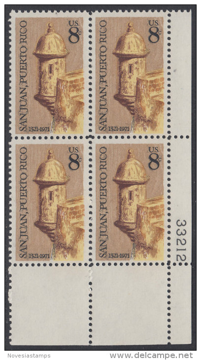 !a! USA Sc# 1437 MNH PLATEBLOCK (LR/33212) - San Juan - Ongebruikt