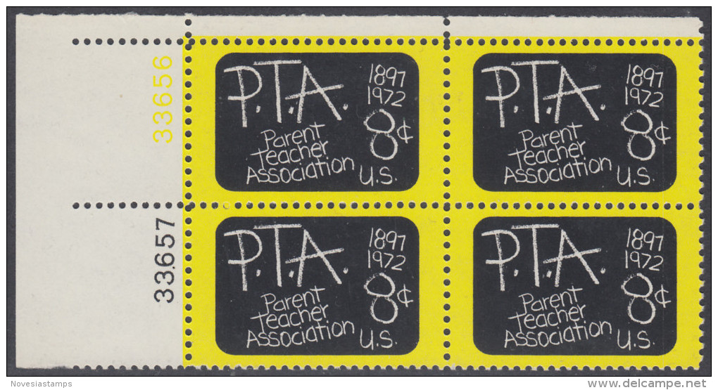 !a! USA Sc# 1463 MNH PLATEBLOCK (UL/33656/a) - Parent Teacher Association - Unused Stamps