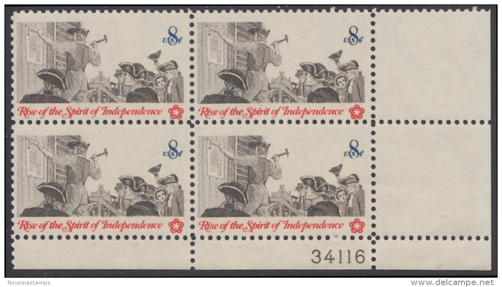 !a! USA Sc# 1477 MNH PLATEBLOCK (LR/34116) (Gum Slightly Damaged) - Posting A Broadside - Unused Stamps