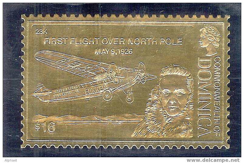 GOLD FOIL "FIRST FLIGHT OVER NORTH POLE", MAY 9,1926 - Dominica (1978-...)