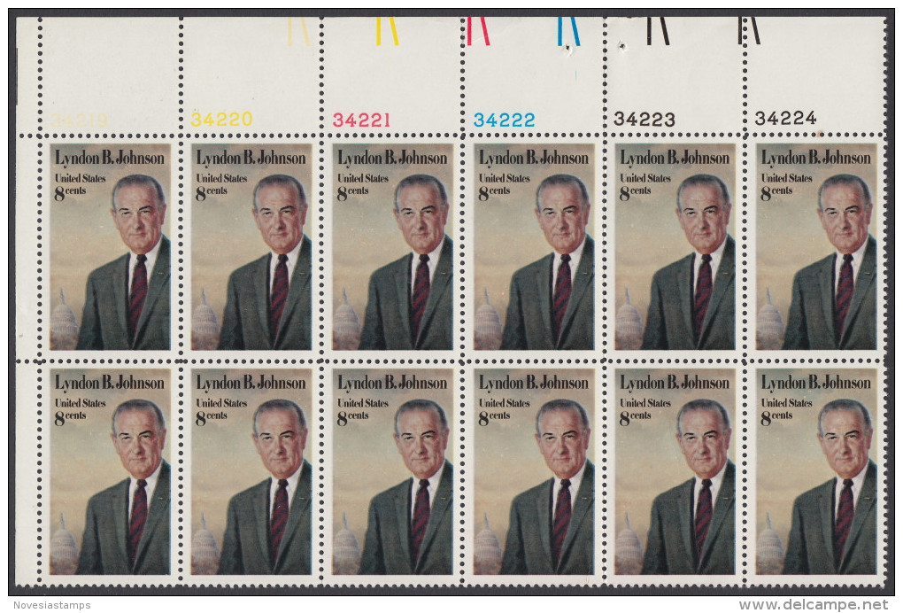 !a! USA Sc# 1503 MNH PLATEBLOCK(12) (UL/34219) - Lyndon B. Johnson - Unused Stamps