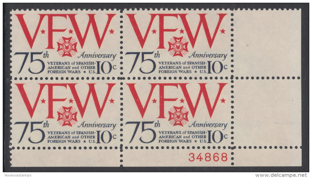 !a! USA Sc# 1525 MNH PLATEBLOCK (LR/34868) - Veterans Of Foreign Wars - Ungebraucht