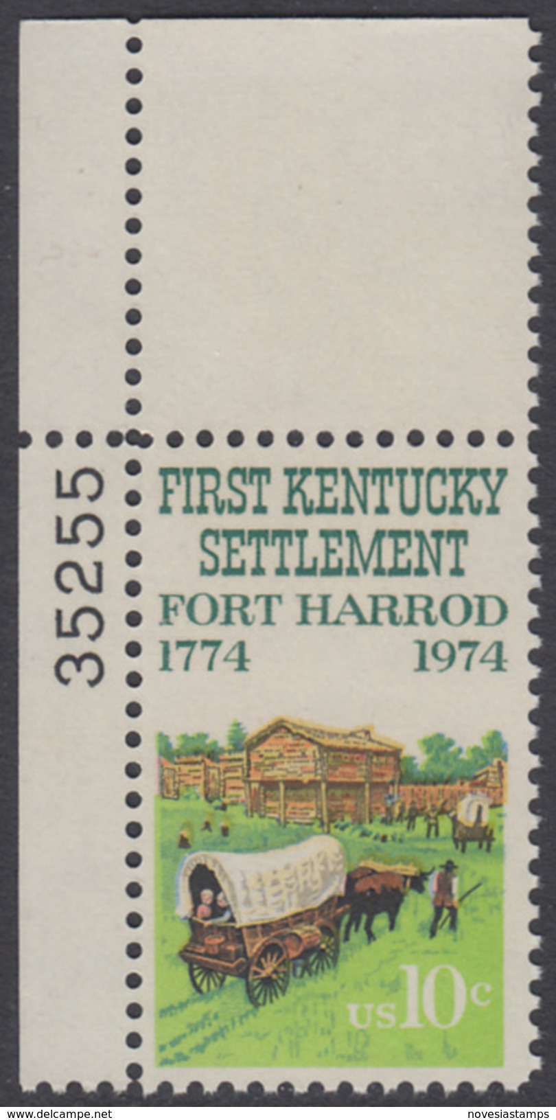 !a! USA Sc# 1542 MNH SINGLE From Upper Left Corner W/ Plate-# 35255 - Kentucky Settlement; 150th Anniv. - Nuovi