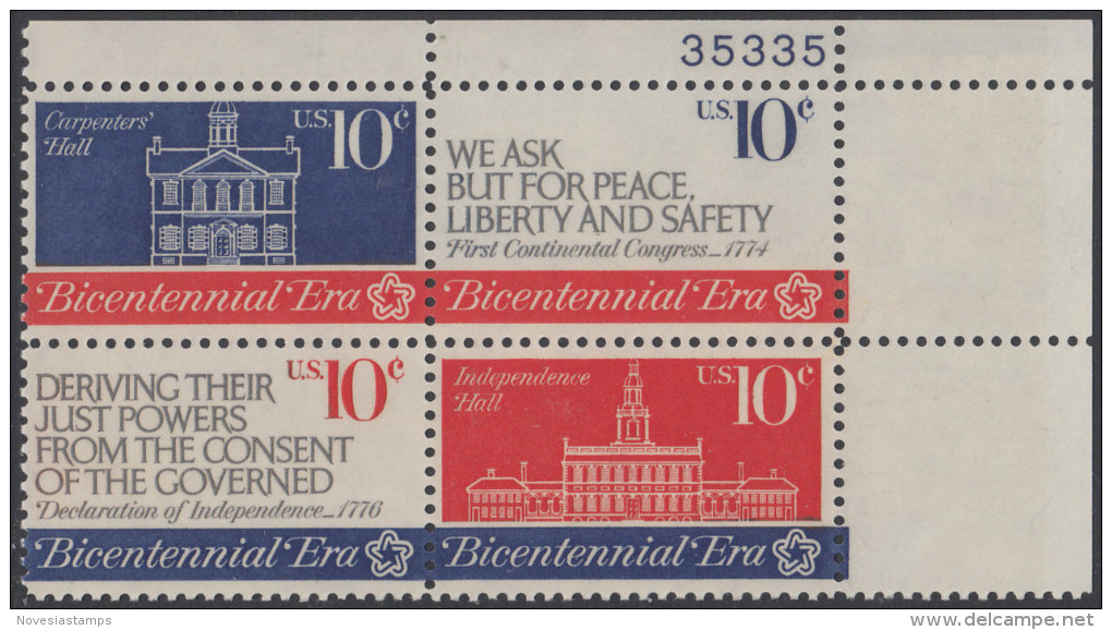 !a! USA Sc# 1543-1546 MNH PLATEBLOCK (UR/35335) - Continental Congress - Nuovi