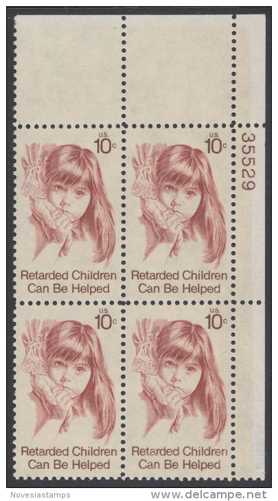 !a! USA Sc# 1549 MNH PLATEBLOCK (UR/35529) (Gum Damaged) - Help For Retarded Children - Ongebruikt