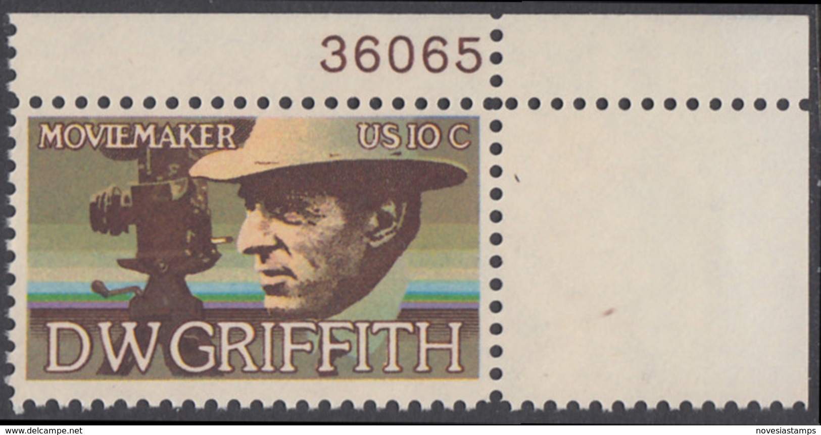 !a! USA Sc# 1555 MNH SINGLE From Upper Right Corner W/ Plate-# 36065 (Gum Damaged) - DW Griffith - Unused Stamps