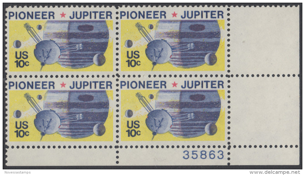 !a! USA Sc# 1556 MNH PLATEBLOCK (LR/35863) - Space: Pioneer 10 Passing Jupiter - Nuevos