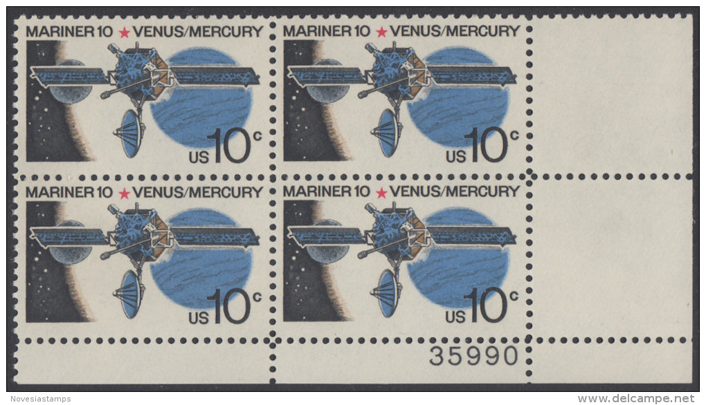 !a! USA Sc# 1557 MNH PLATEBLOCK (LR/35990) (Gum Damaged) - Marine 10; Venus And Mercury - Unused Stamps