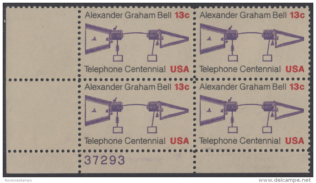!a! USA Sc# 1683 MNH PLATEBLOCK (LL/37293) - Telephone Centennial - Neufs