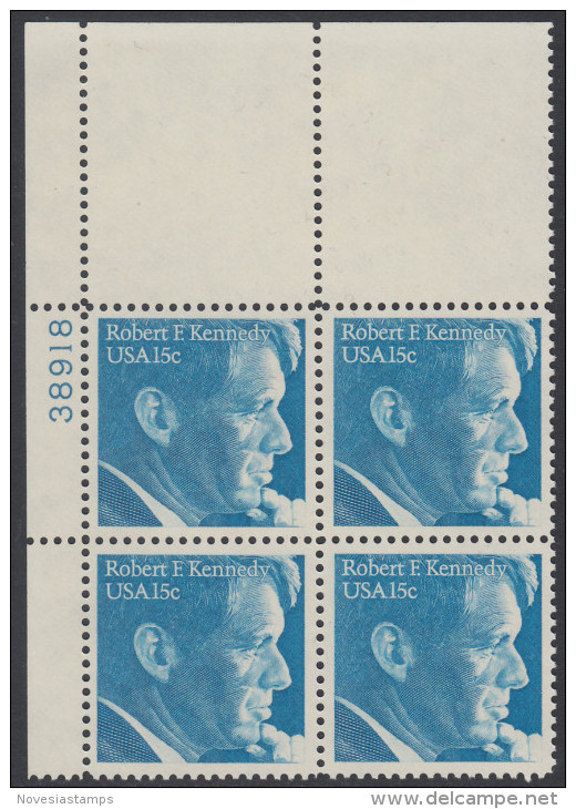 !a! USA Sc# 1770 MNH PLATEBLOCK (UL/38918/a) - Robert F. Kennedy - Unused Stamps