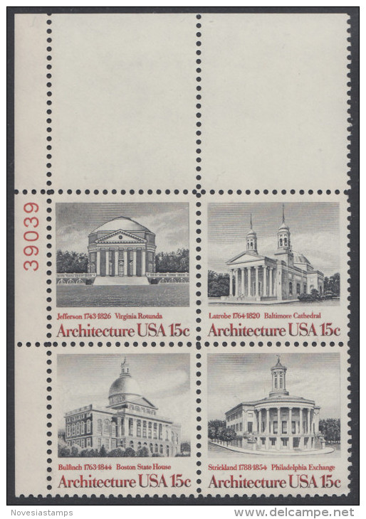 !a! USA Sc# 1779-1782 MNH PLATEBLOCK (UL/39039) (Gum Slightly Damaged) - American Architecture - Nuovi