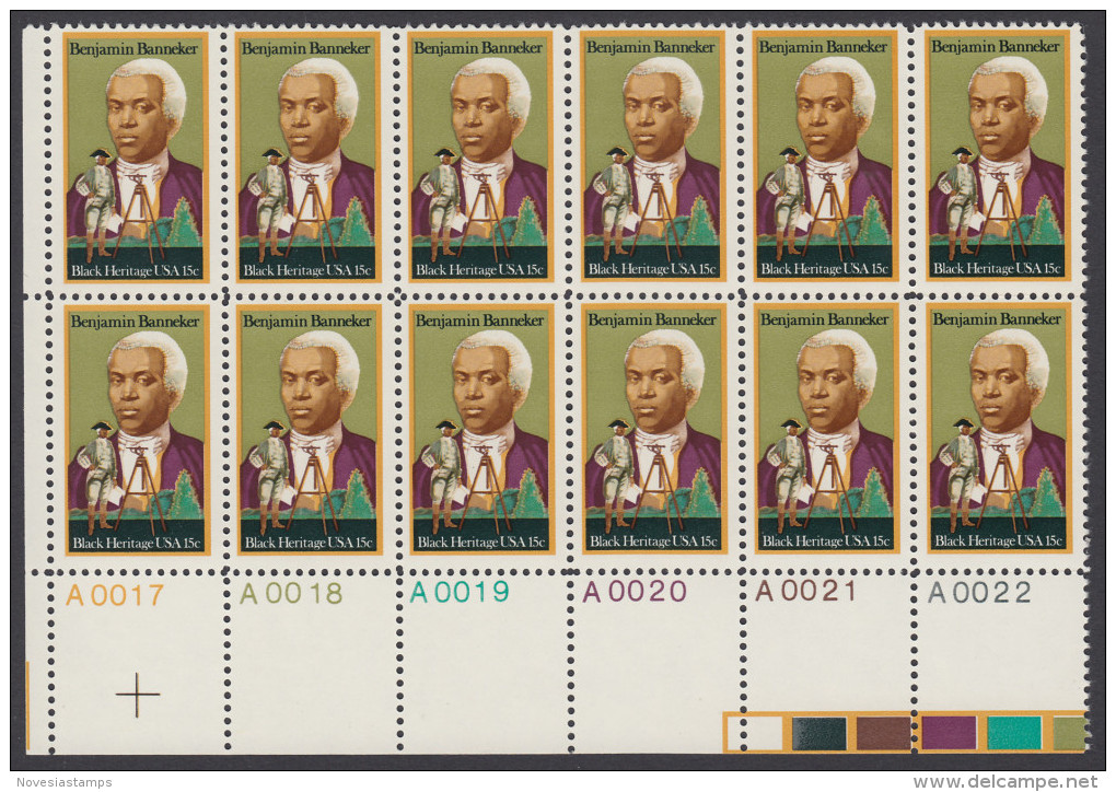 !a! USA Sc# 1804 MNH PLATEBLOCK(12) (LL/A0017) - Black Heritage: Benjamin Banneker - Nuovi