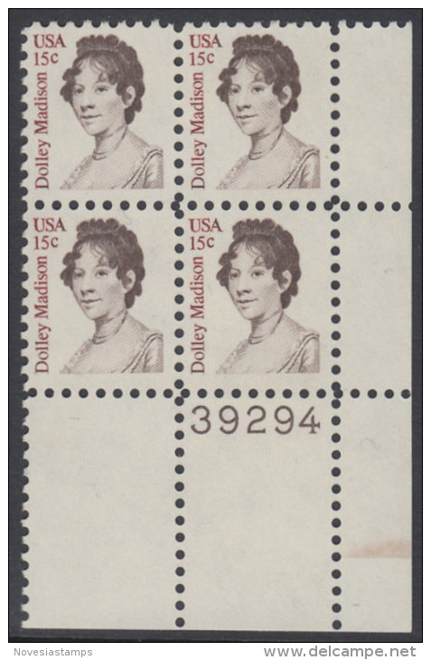 !a! USA Sc# 1822 MNH PLATEBLOCK (LR/39294) - Dolley Madison - Unused Stamps