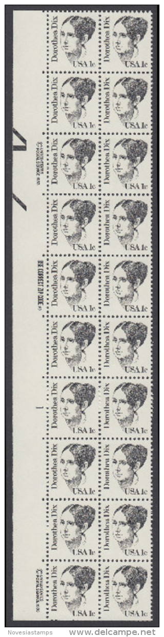 !a! USA Sc# 1844 MNH PLATEBLOCK(20) (L/1) - Great Americans: Dorothea Dix - Nuovi