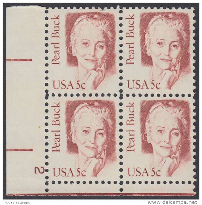 !a! USA Sc# 1848 MNH PLATEBLOCK (LL/2/a) - Great Americans: Pearl Buck - Hojas Completas