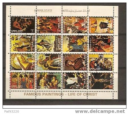 Tableaux Religieux Célèbres : Vie Du Christ/  AJMAN/Bloc De 16 Mini-timbres Oblitérés - Religieux