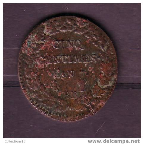 FRANCE - Directoire - Dupré 5 Cts - An 7BB - TTB (points De Corrossion) - 1795-1799 Direttorio