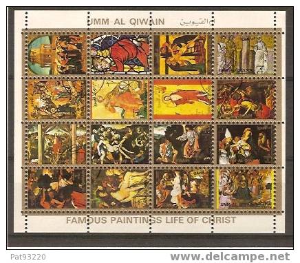TABLEAUX/La Vie Du CHRIST/ Bloc UMM Al QIWAIN De 16 Mini-timbres Oblitéré/ 1er Bloc  [lot A] - Religious