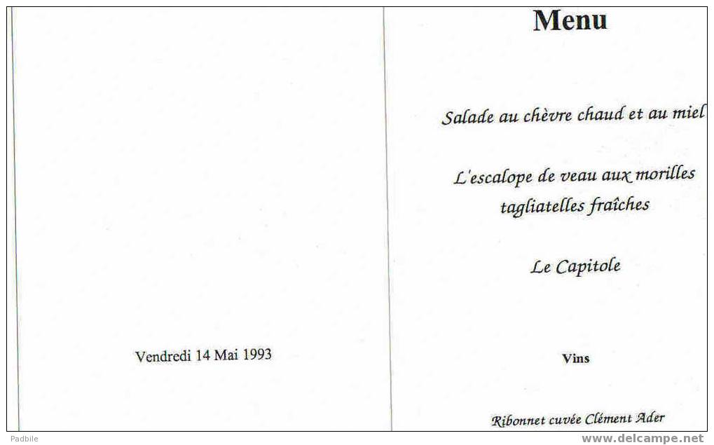 Menu  Fédération Nationale Des Restaurants PTT 16eme Assemblée Générale Mai 1993 - Postal Services