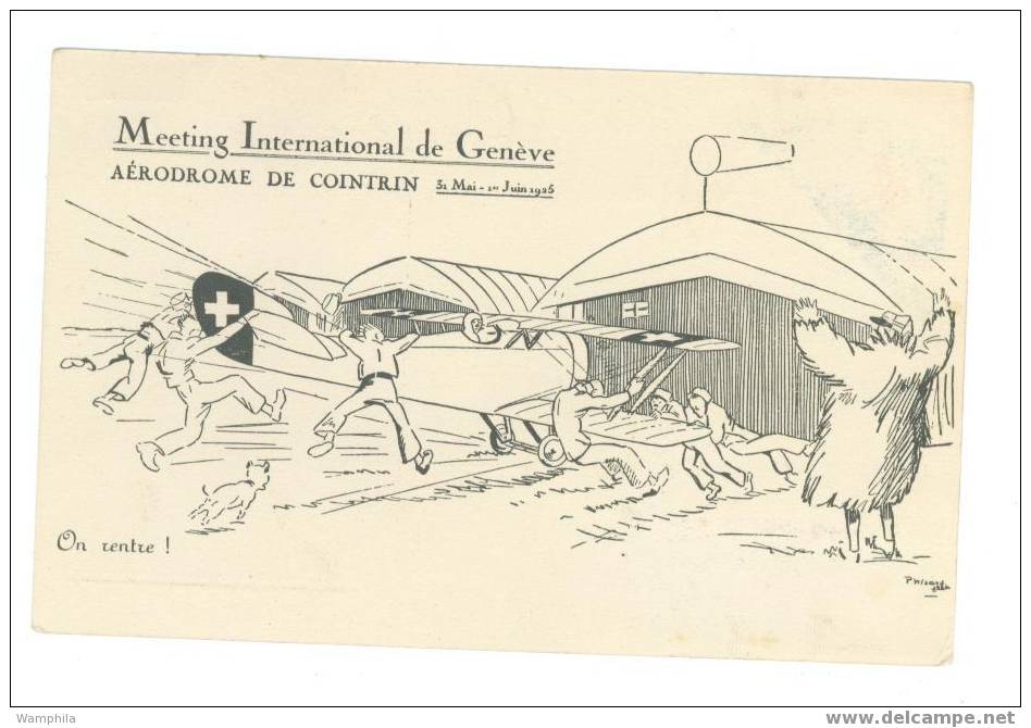 Meeting International De Genève 1925, Vignette Sur Carte, Voyagée - Usati