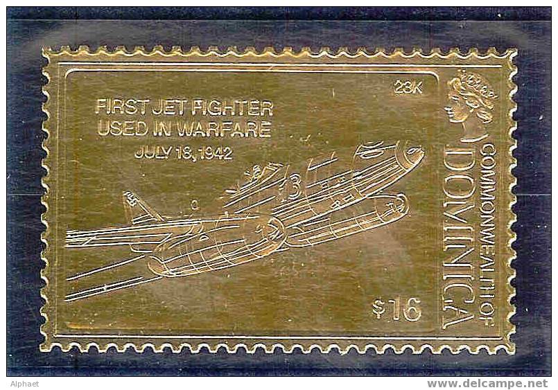 GOLD FOIL "FIRST JET FIGHTER USED IN WARFARE", JULY 18, 1942 - Dominica (1978-...)