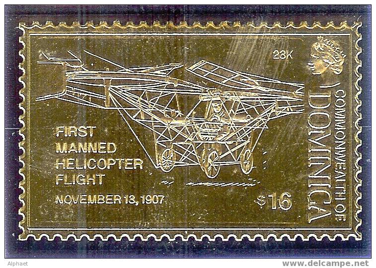 GOLD FOIL "FIRST MANNED HELICOPTER FLIGHT", NOVEMBER 13, 1907 - Dominica (1978-...)