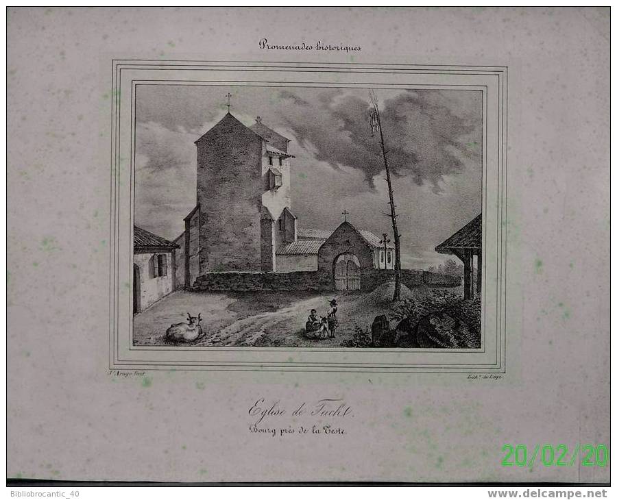 EGLISE DE TEICH, BOURG PRES DE LA TESTE - DESSIN GRAVE PAR ARAGO - LITHO DE LEGE à BORDEAUX - Lithographien