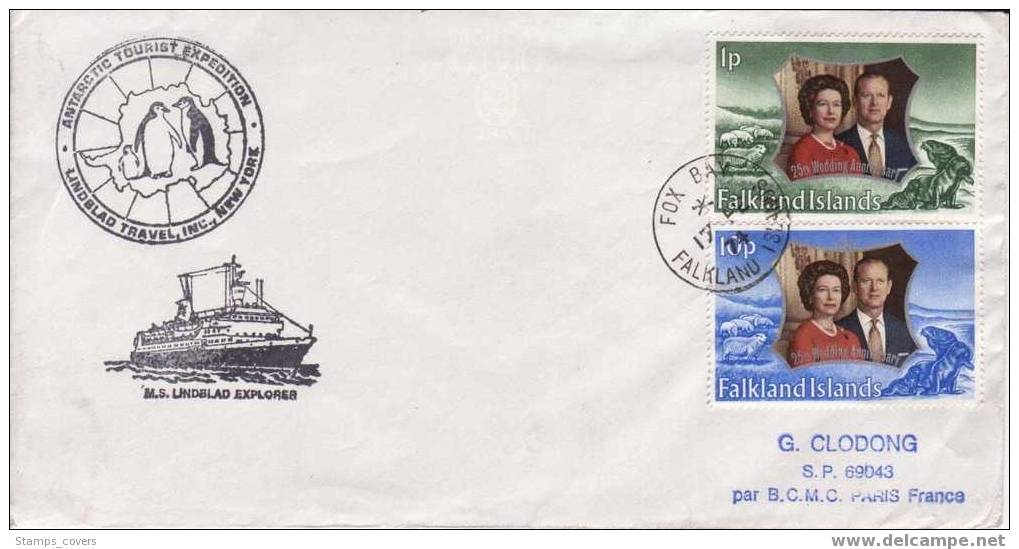 FALKLAND ISLAND USED COVER 1974 ANTARTIC DIFF. CANCELED BAR - Autres & Non Classés