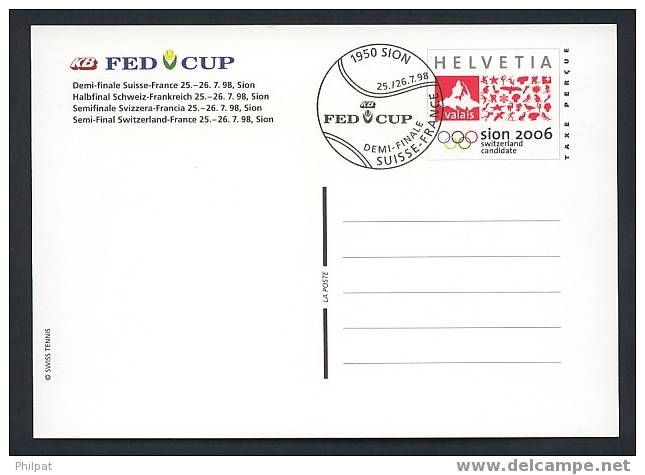 PAP ENTIER PRET A POSTER CARTE FED CUP OBLITERATION SION SUISSE FRANCE TENNIS - Tennis