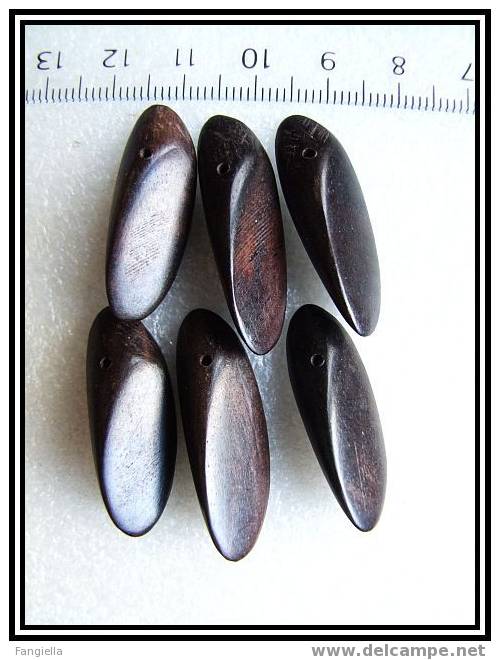 Lot De 5 Perles Pendants En Bois D´ébène "Tiger Ebony" Environ 32x11mm - Perles